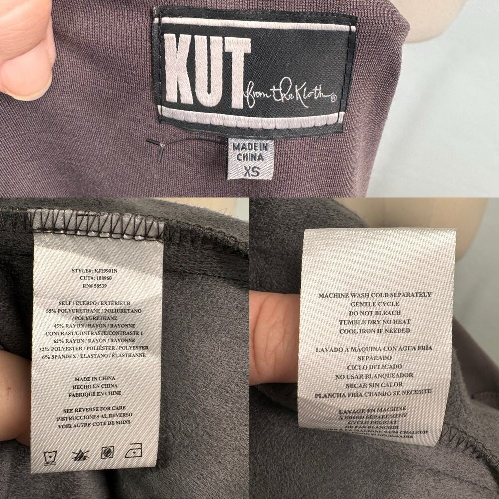 Kut From The Kloth Lincoln Faux Leather Jacket Gray Waterfall Coat Boho Size XS - Picture 9 of 10